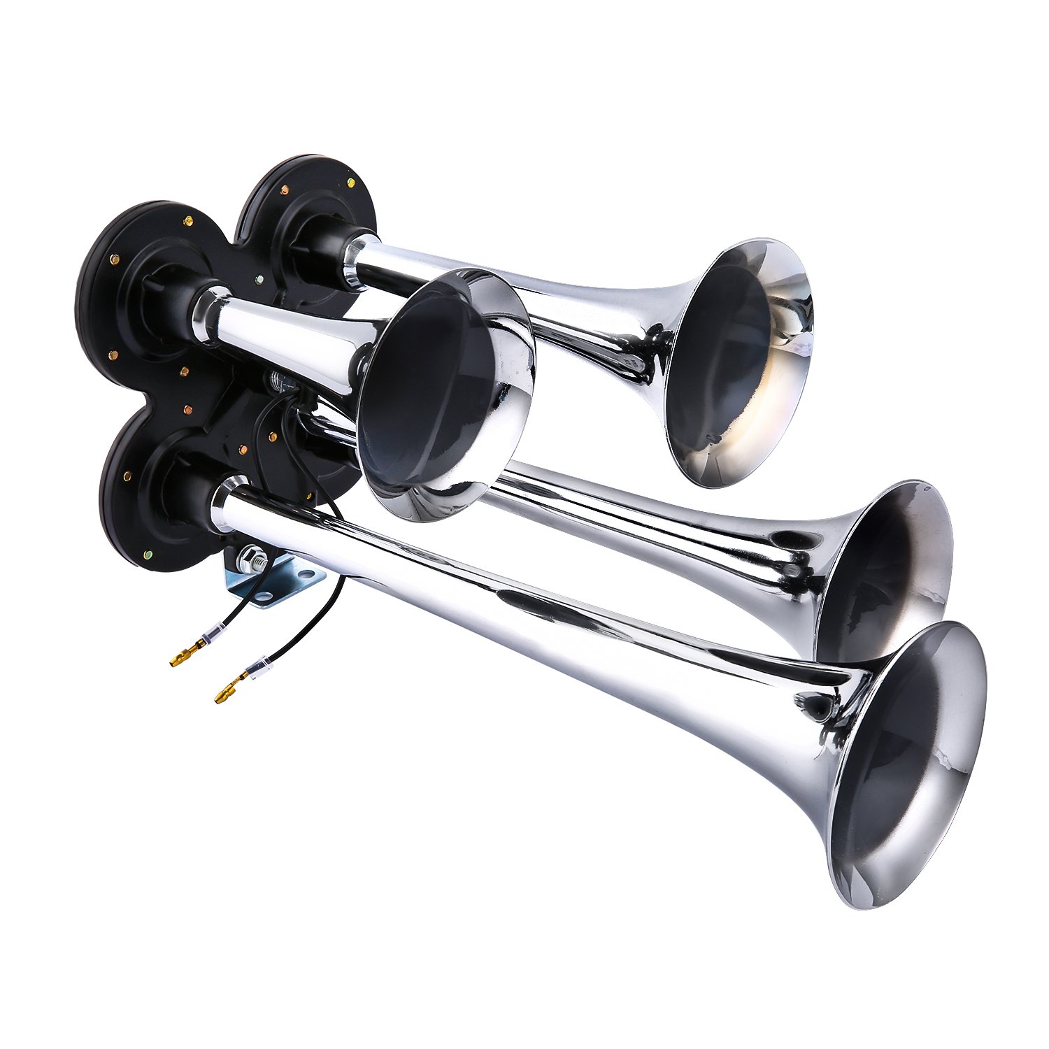 Super Loud 4 Trumpet Train Air Horns kit for Trucks for Car Jeep or SUV Truck Train Van Boat with 120 PSI 12V Compressor and Gauge