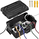 TICONN Outdoor Electrical Box, IP54 Splash-Proof Outdoor Extension Cord Cover, Protects Power Strip, Plug, Socket, Timer, Holiday Lights (Black, Large)