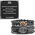 HZMAN Genuine Leather Tree of life Bracelets Men Women, Tiger Eye Natural Stone Lava Rock Beads Ethnic Tribal Elastic Bracelets Wristbands