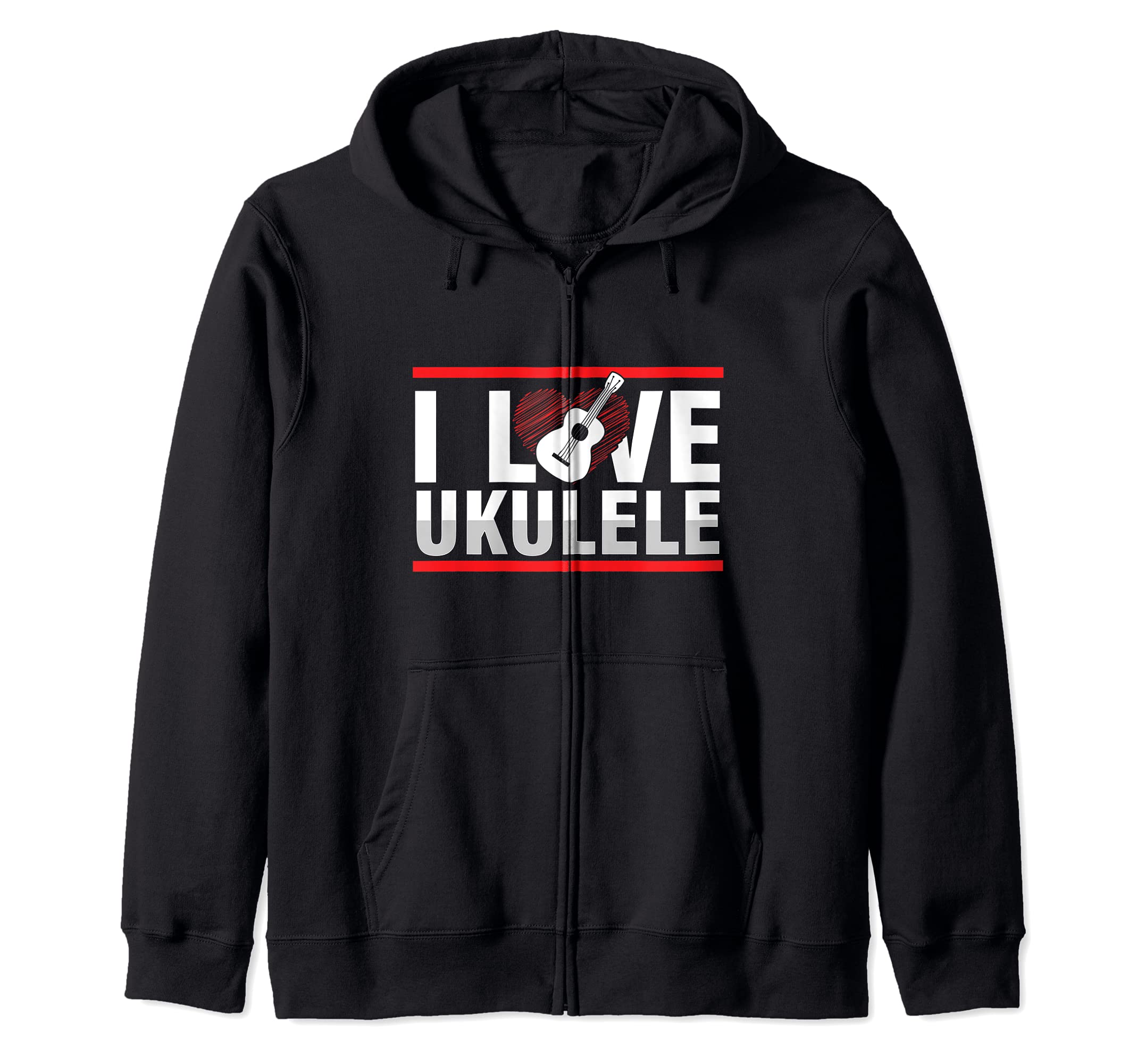 I Love Ukulele Acoustic Aloha Hawaii Guitar Uke Musician Zip Hoodie