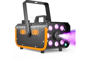 HAKUTA Light Rain and Splash Proof Fog Machine, 500W Smoke Machine with 2300 CFM Output of Fog & 2 Remotes, 8 LED Lights with 4 Light Effects for Outdoor Music Festival Pool Party Wedding DJ Stage