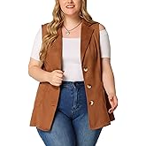 Agnes Orinda Plus Size Utility Vest for Women Lapel Sleeveless Lightweight Casual Suede Vests Jacket