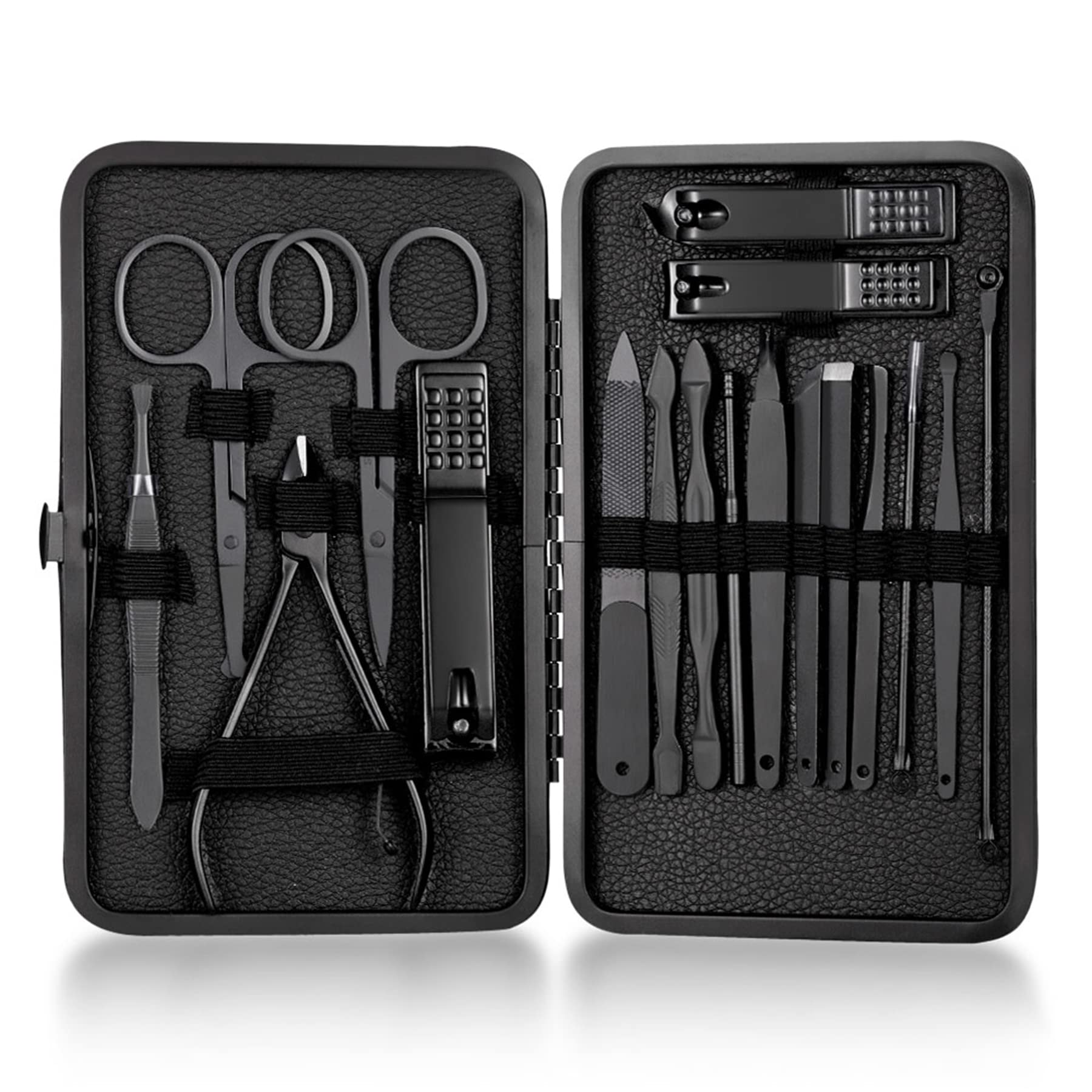 Manicure Set 18pcs,Nail Clipper Kit Stainless Steel Pedicure Set Professional Nail Clipper Kits with Travel Case for Women & Men (Black)