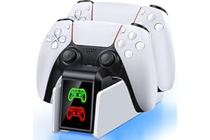 NinJoyGo PS5 Controller Charger, Charging Station for PlayStation 5 Dualsense & Edge Controllers, PS5 Accessories Charging Dock Stand with LED Indicator, White