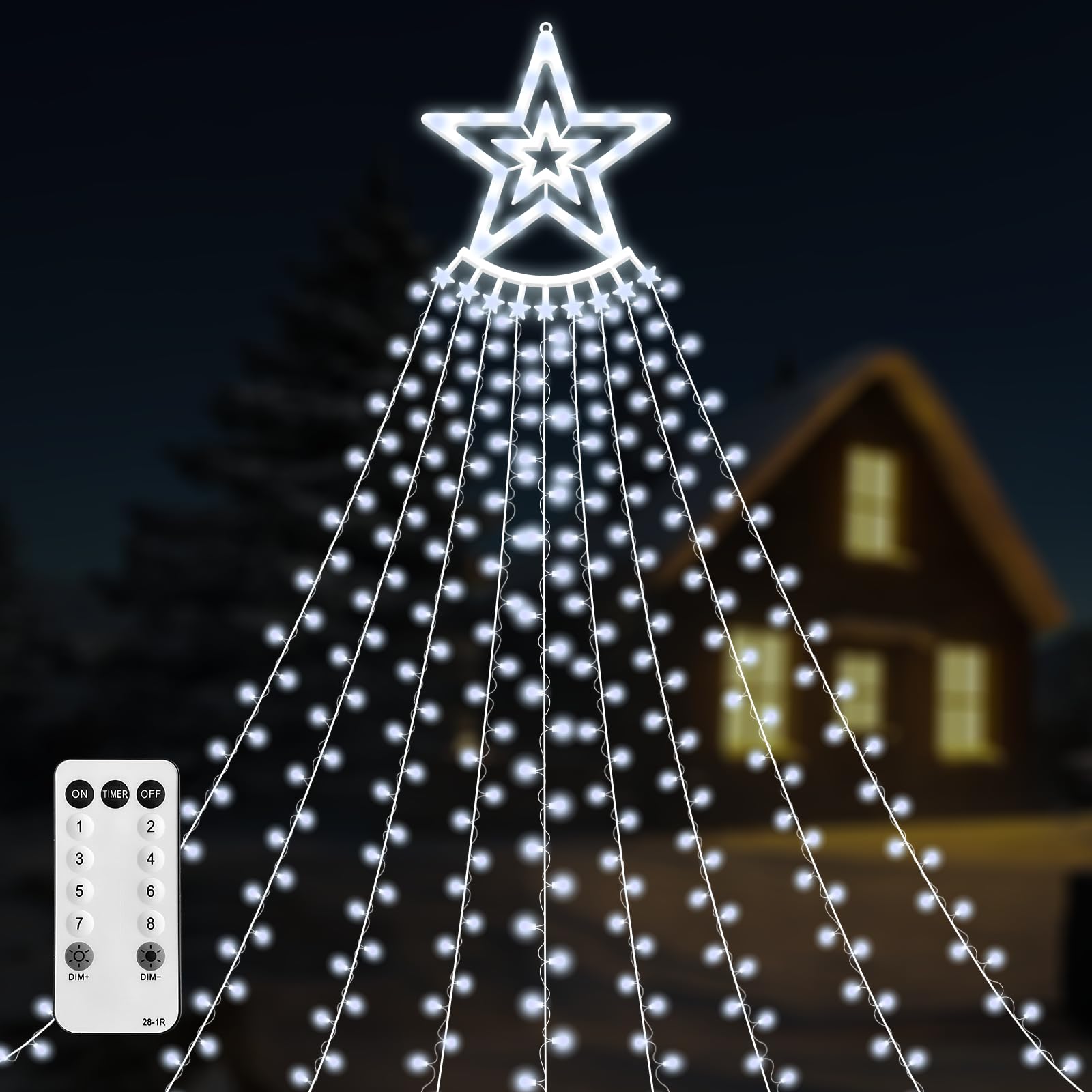 Photo 1 of 350 LED Christmas Decorations Star String Lights Waterproof Waterfall StarLights 8 Light Modes Remote & Timer,Waterproof Seasonal Lighting Decor for Home Xmas Tree Yard Wedding Party (Cool White)