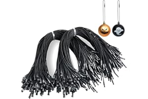 Kucoele 200pcs Halloween Ornaments Hanger Strings, Black Ornament Hook, Precut Polyester Ropes with Snap Fastener for Holiday Ornament Decoration