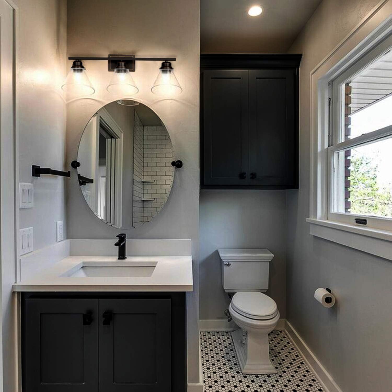3-Light Bathroom Light, Led Edison Bulbs Included, Oil Rubbed Bronze Vanity Light Fixtures, Bathroom Wall Sconce Lighting with Clear Glass Shades, ETL Listed - - 