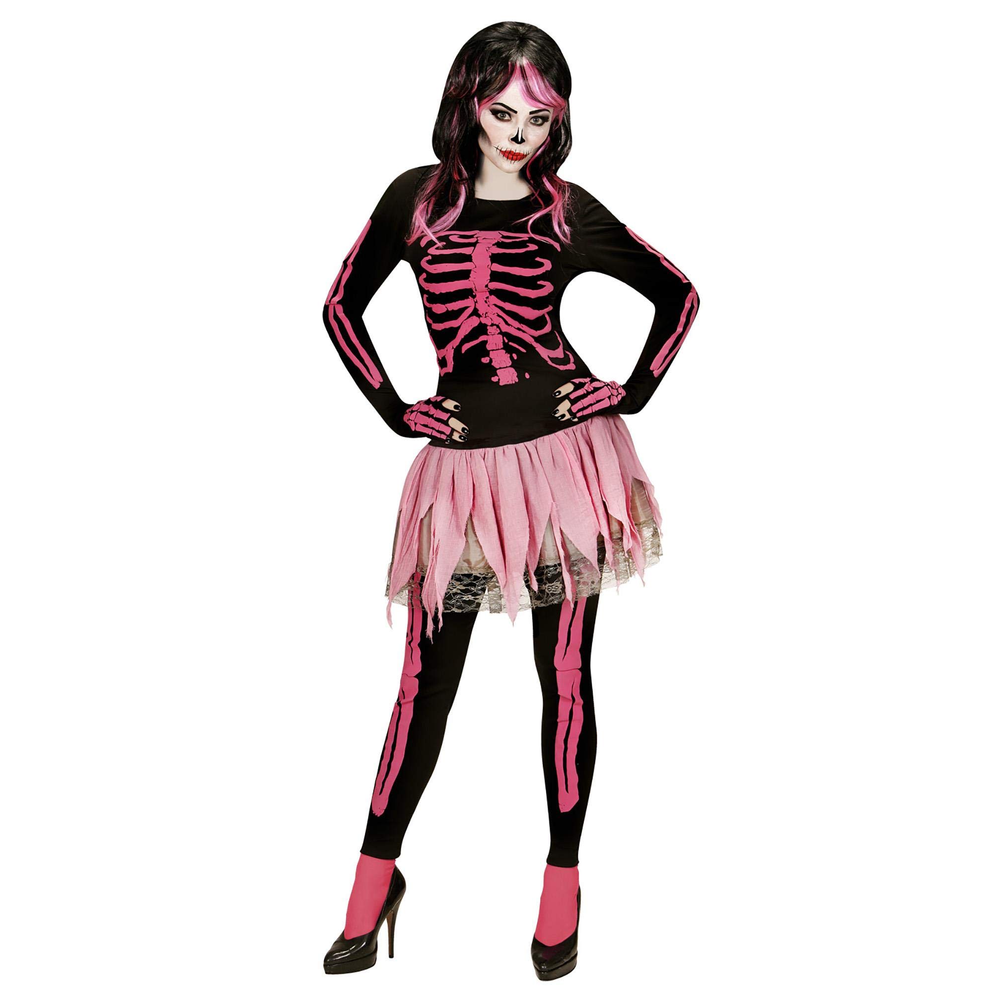 Widmann adult costume pink skeleton, shirt, pants, tutu and fingerless gloves