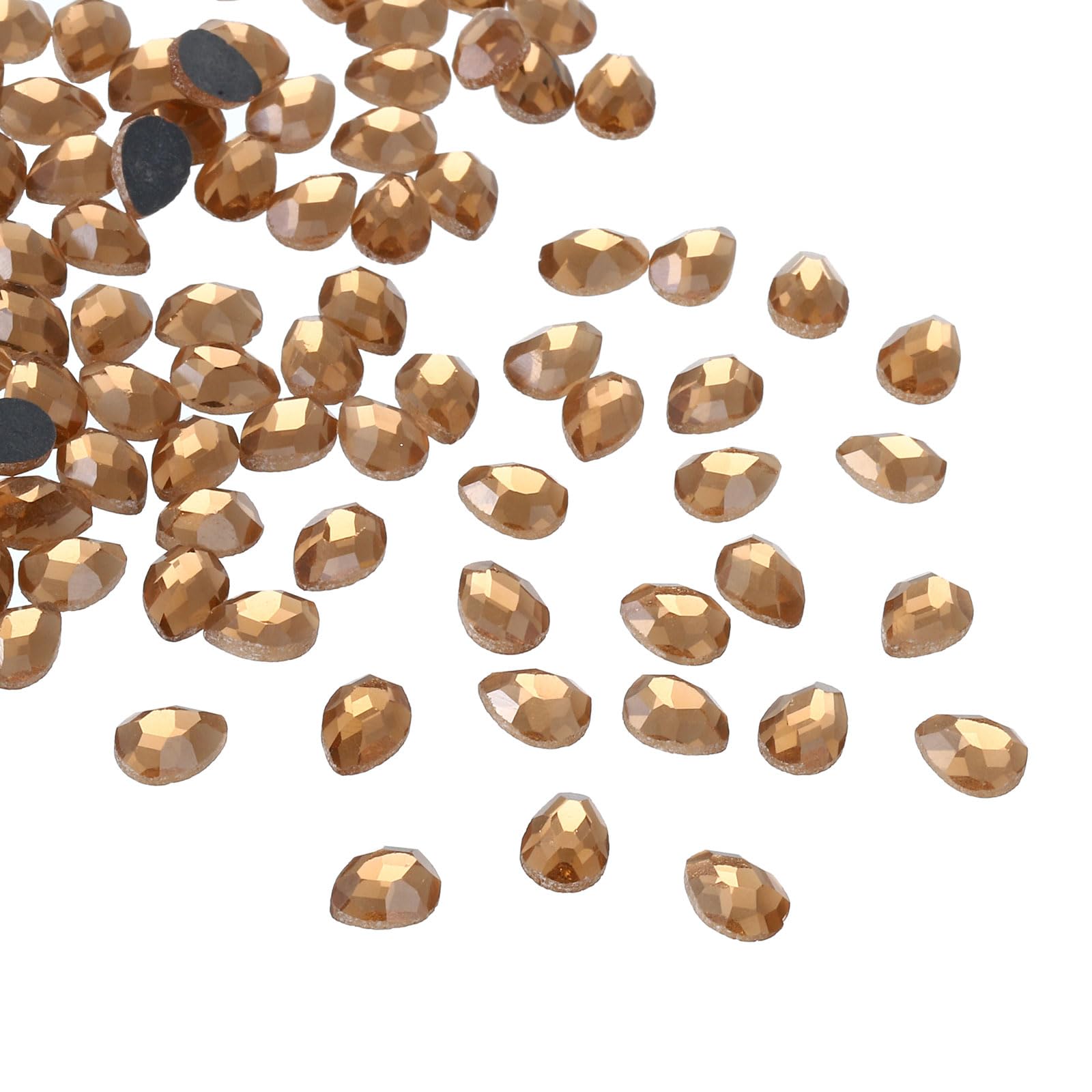 PATIKIL Acrylic Teardrop Gems, 100 Pcs 8x6mm Flat Back Teardrop Rhinestones Plastic Gems for Jewelry Making DIY Craft, Brown