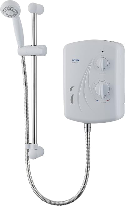 Triton Showers Seville Electric Shower 10.5 kW White anti twist hose 1.25m