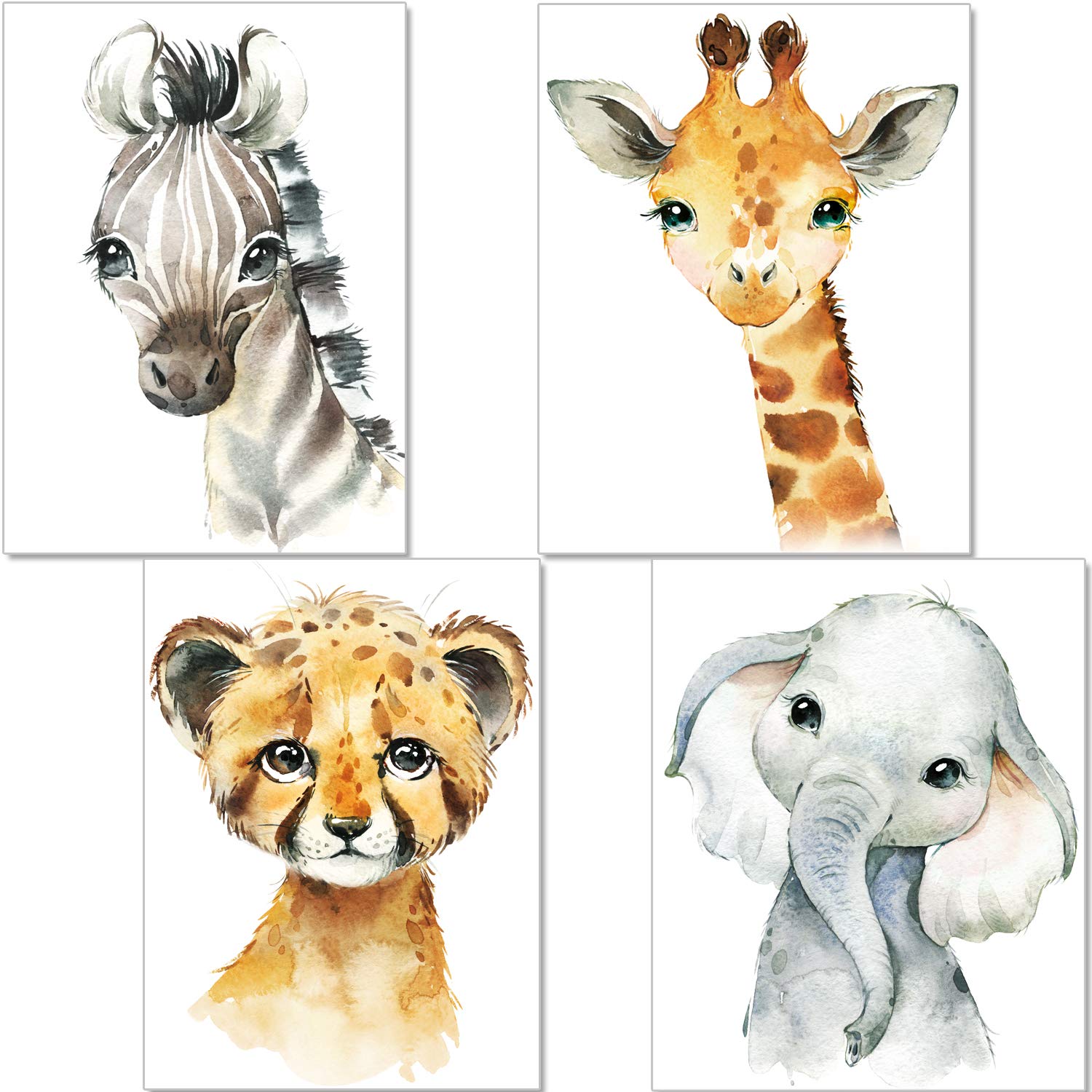 artpin® Set of 4 Pictures for Children's Room Decorative Boy Girl DIN A4 Poster Baby Jungle Animals Safari Africa Wall Pictures Elephant Tiger Giraffe Zebra P35