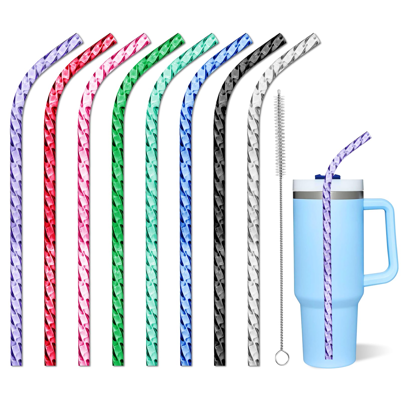 Photo 1 of Reusable Straws for Stanley Cup Replacement,12 Inch Plastic Long Straw for 40 30 oz Tumbler,Colorful Hard Drinking Straws for Stanley,10mm Large Wide Water Bottle Straw for Stanley Cup Accessories