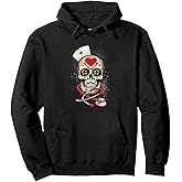 Nurse Sugar-Skull Stethoscope RN Medical Halloween Costume Pullover Hoodie