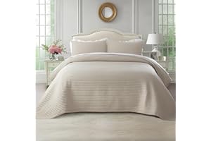 KASENTEX Oversized King Quilt Set 112"x106" – Soft Washed 3-Layer Lightweight California King Bedspread, Minimalist Nordic Design, All-Season Spring & Summer Quilt Set (1 Quilt + 2 Pillow Shams), Camel