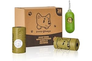 Watreeco 420 Counts Dog Poop Bags Rolls with Dispenser & Leash Clip, Scented Poop Bags for Dogs Waste, Extra Thick & Leak Proof for Poop Doggie Puppy Pet Waste, 9" x 13", Dark Khaki