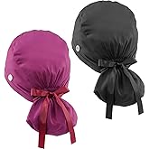 Hautton Ponytail Scrub Caps Women, 2 Pcs Surgical Nurse Hats with Buttons and Sweatband