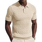 PJ PAUL JONES Men's Polo Shirts Short Sleeve Textured Cable Knit Shirts Casual Stretchy Golf Polo Stylish Old Money Tops