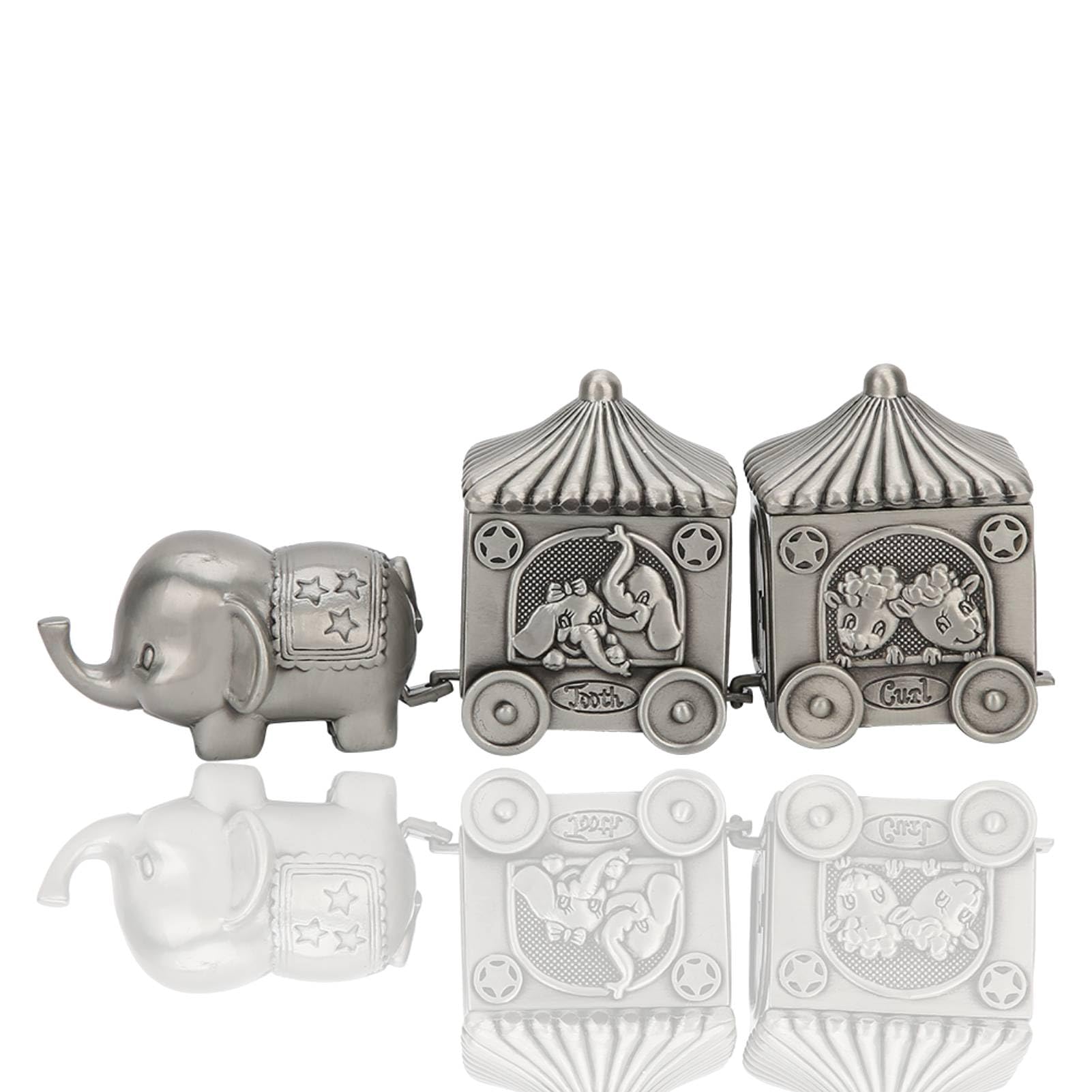 HERCHR First Curl and First Tooth Keepsake Box, Elephant Train Souvenir Box Silver Metal Engraved Baby Teeth Fairy Containter Gift Boxes