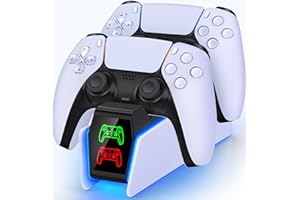SVETAECHO P5 Controller Charger Station for PlayStation 5 Dualsense with LED Light Dual Stand Charger Dock, PS5 Charging Station Accessories for PlayStation 5 DualSense Edge-White and Black