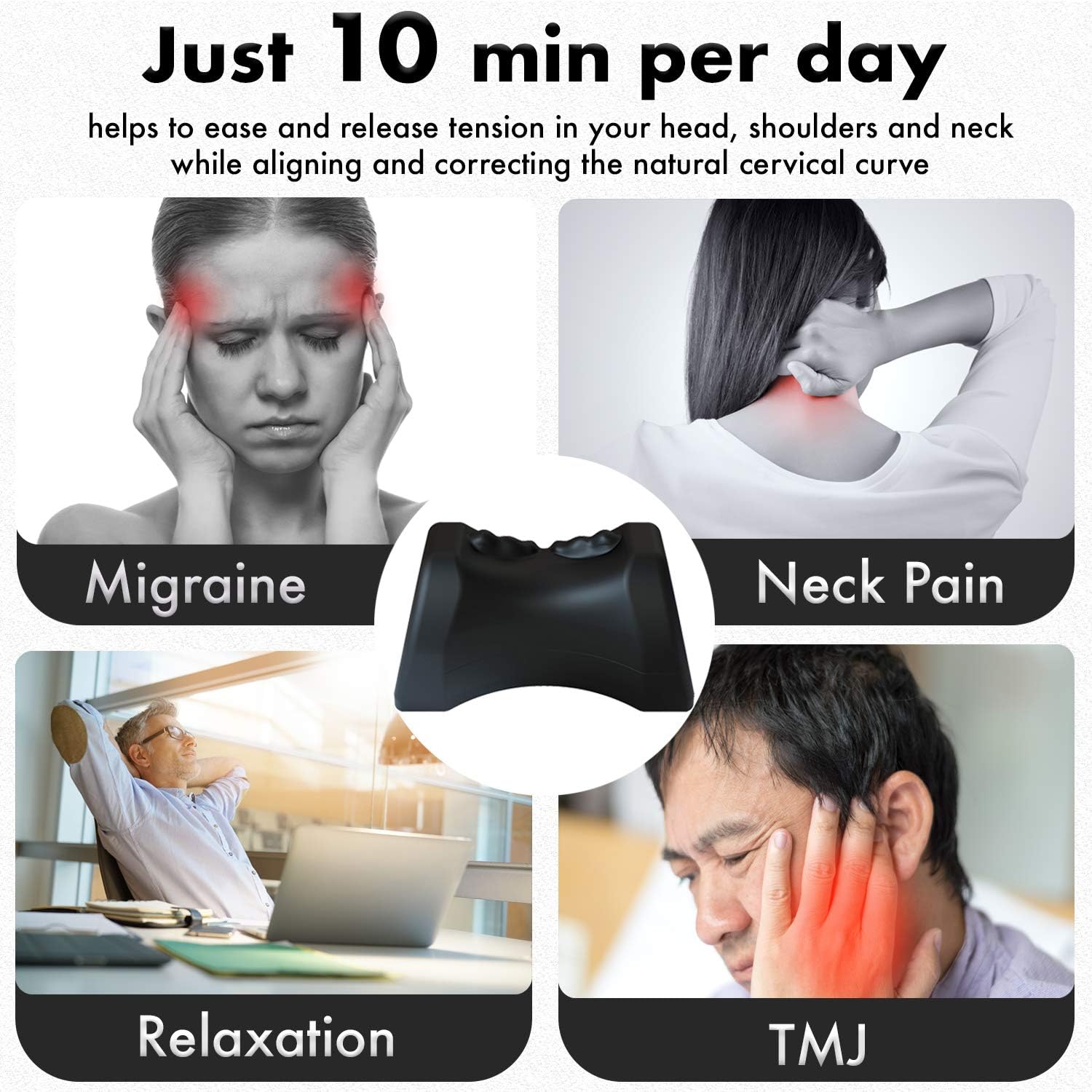 Occipital Release Tool 2.0 - Cervical Traction for Neck and Shoulder Pain Chiropractic Alignment Pivot Device for Trigger Point Therapy Headaches Migraine and Stress (Black): Health & Personal Care