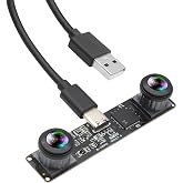 IFWATER 3D Stereo USB Camera 1080P 60fps High Speed Webcam with 180 Degree Fisheye Synchronization Dual Lens 4MP VR Camera Plug and Play for Face Recognition QR Codes Scanning and Industrial Security