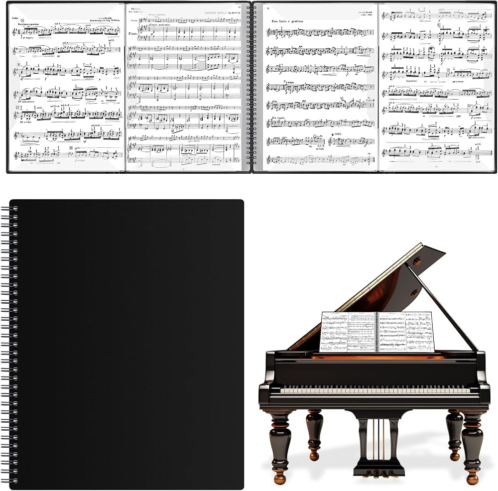 Irich A4 Sheet Music Folder 60 Pages 15 Sleeves Writable Choir Folder Black