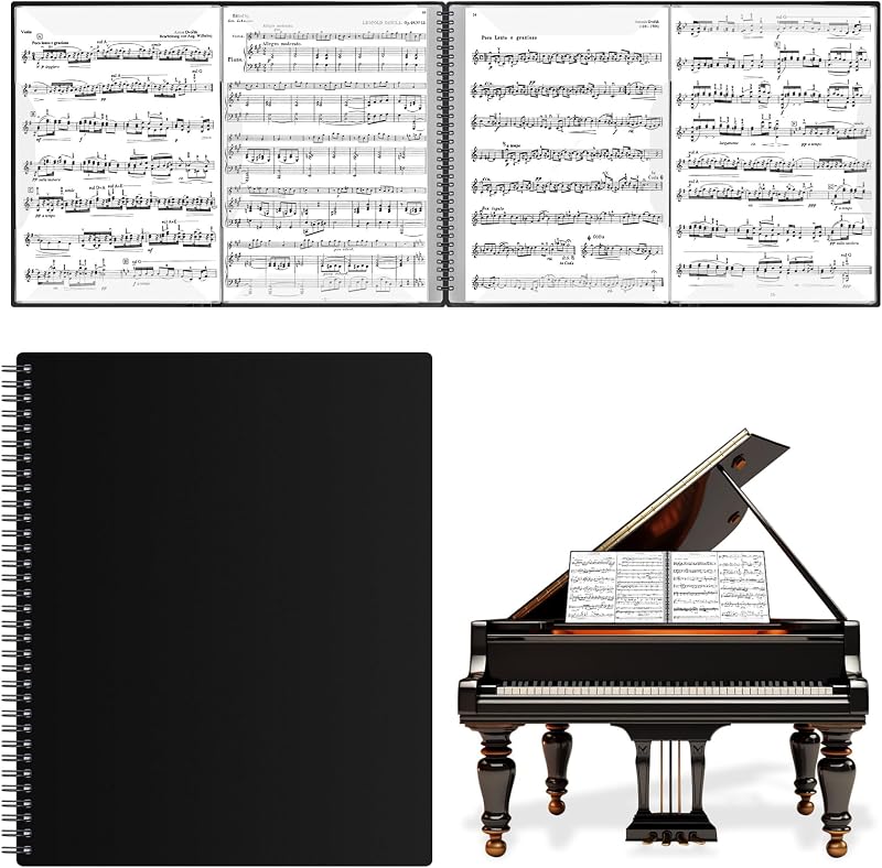 Irich A4 Sheet Music Folder 60 Pages 15 Sleeves Writable Choir Folder Black