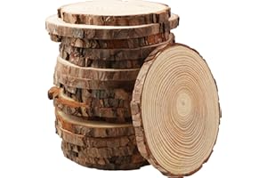 FSWCCK 17 PCS Unfinished Wood Slices for Centerpieces - 5.1-5.5 Inch,Round Natural Discs with Tree Bark, Wooden Cookies Circles for Crafts Christmas Ornaments, Rustic Wedding Decor,Table Decoration