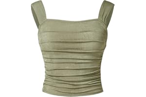 OYOANGLE Girl's Sleeveless Square Neck Wide Straps Ruched Tank Top Solid Slim Fit Crop Tops