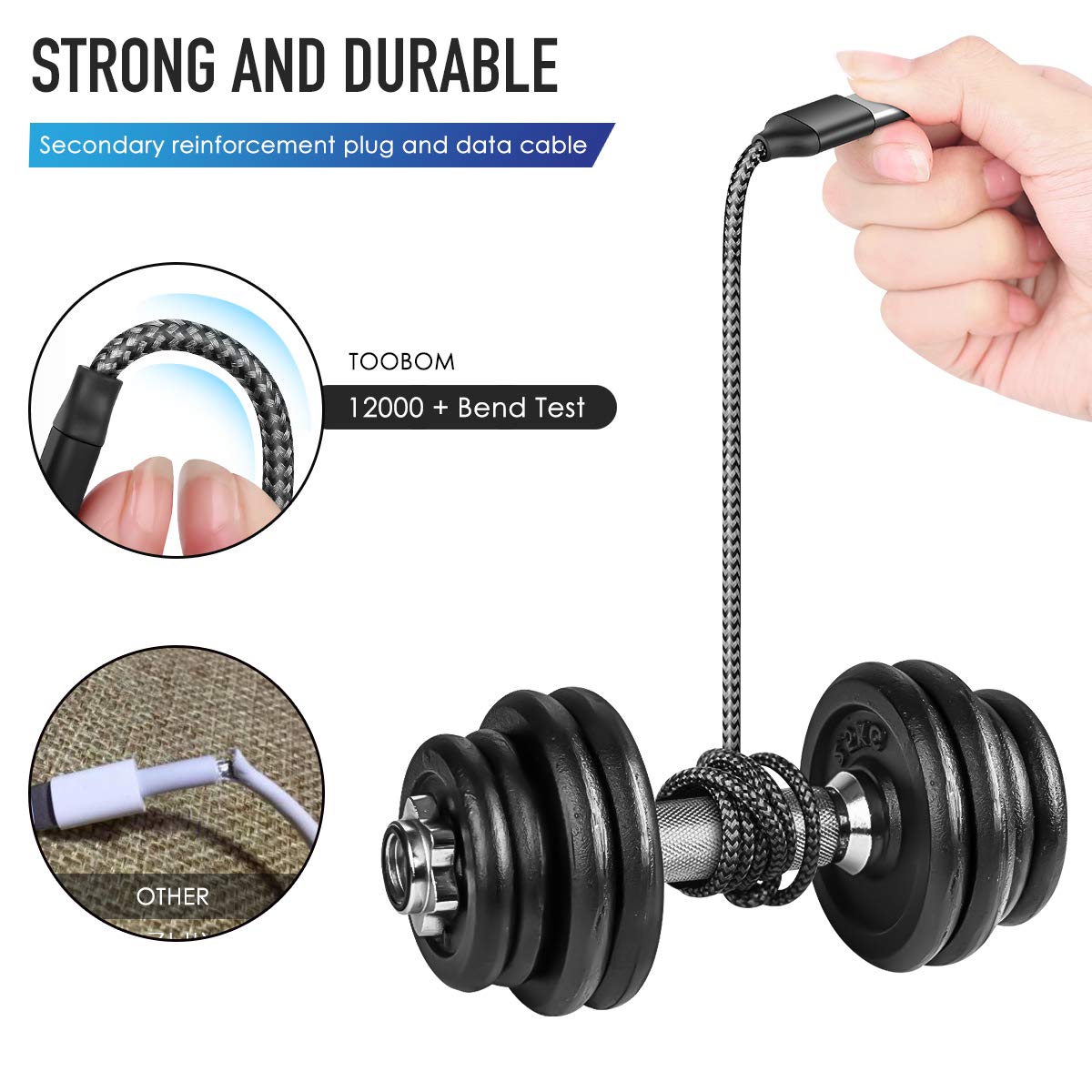 USB Type C Cable 3.0,TOOBOM 3PACK 6FT Charging Cable Compatible Samsung Galaxy S9 S8,Pixel,LG V30, ZTE Axon,Switch,and More Type C Port Devices