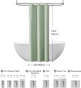 Waterproof Narrow Shower Curtain 92x182cm Sage Green Linen view 5