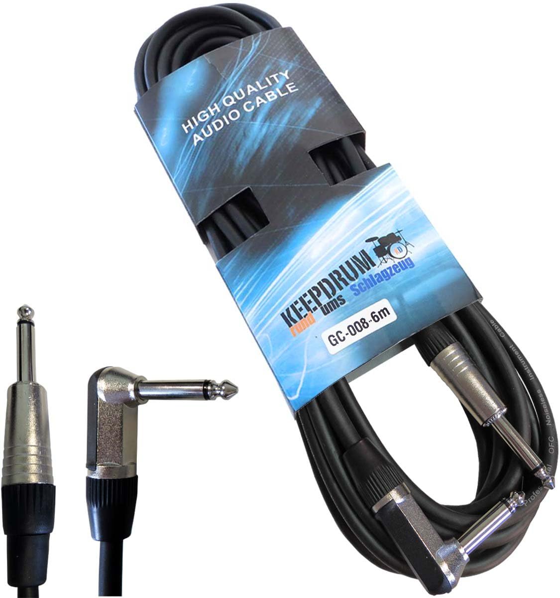 KEEPDRUM GC-008 6 m Guitar Cable, 6.3 mm Angled Jack/Straight Jack