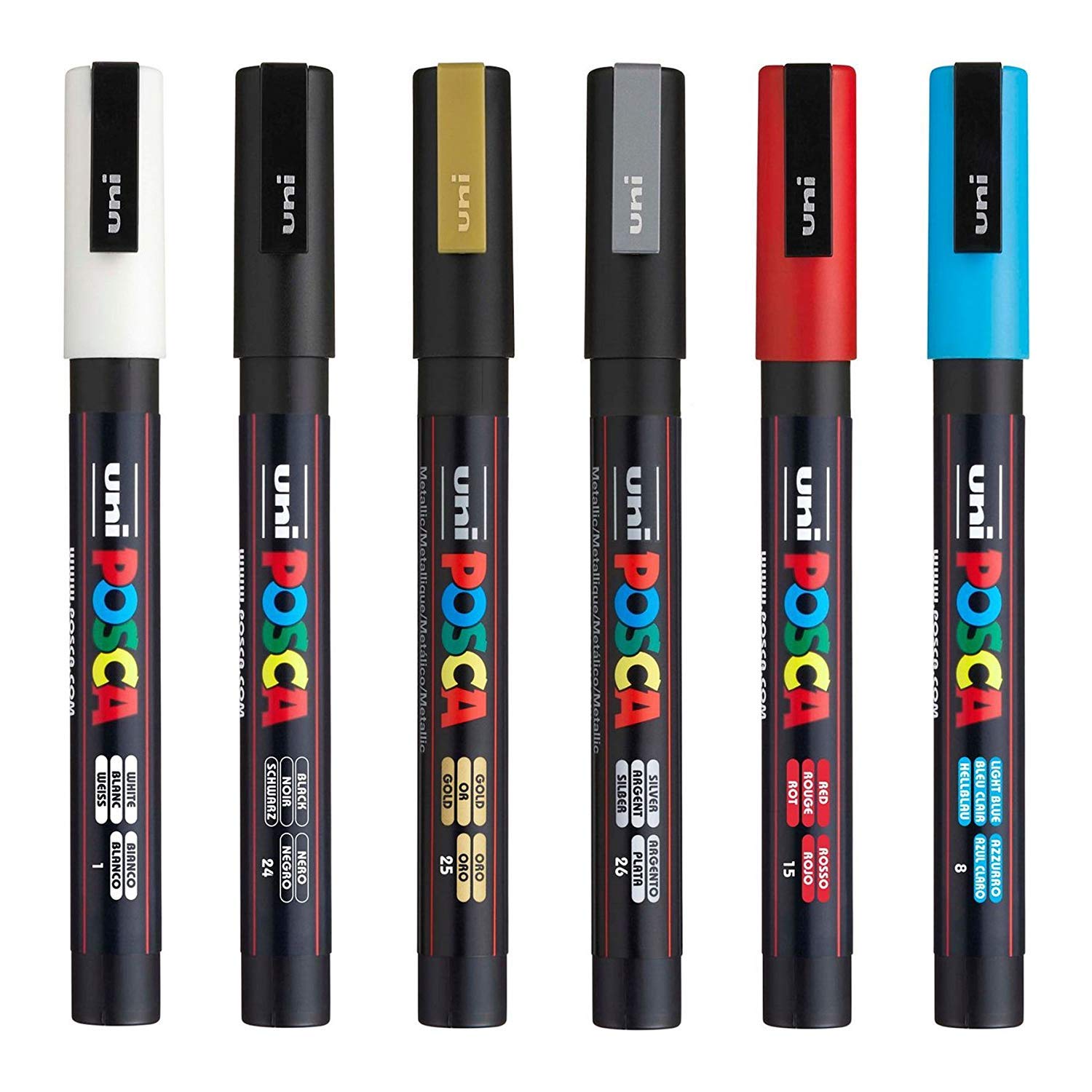 Posca PC-3M Paint Pen Art Marker Pens - Fabric Glass Metal Pens - Set of the 6 Most Popular Colours