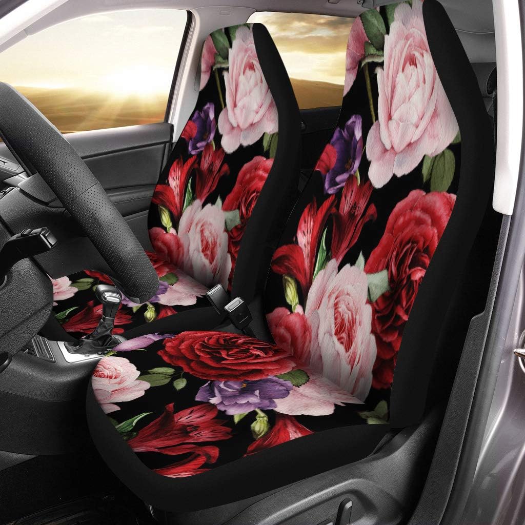 Semtomn Front Car Seat Covers Set of 2 Red Flower Floral
