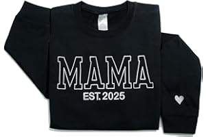 LullabyMall Personalized Embroidered Mama EST Sweatshirt For Women, Custom Gifts for Mother's Day Chirstmas Birthday for Mama