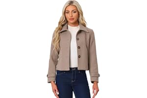 Allegra K Women's Turn Down Collar Long Sleeve Single Breasted Outwear Winter Pea Coat