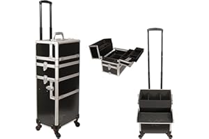 Ver Beauty 3-in-1 Professional 4 Removable Wheels Rolling Aluminum Cosmetic Makeup Artist case Organizer & Easy-Slide & exten