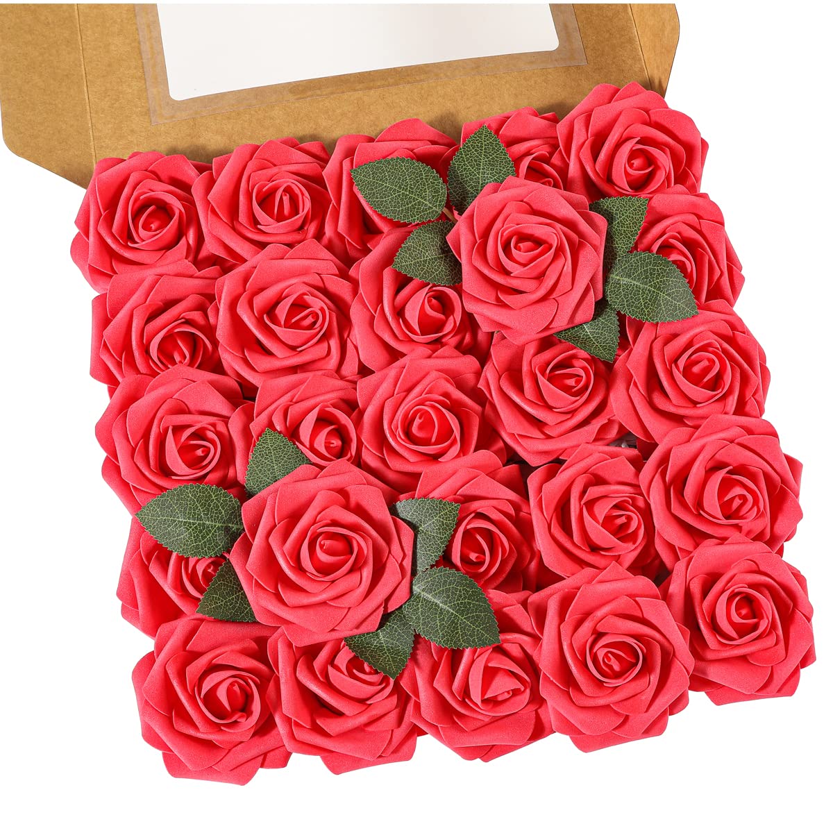 Ruiuzioong Artificial Flowers, 25pcs Real Touch Foam Roses DIY Flowers for Wedding Bouquets Centerpieces Arrangement Party Baby Shower and Home Decor (Fuchsia, 25pcs)