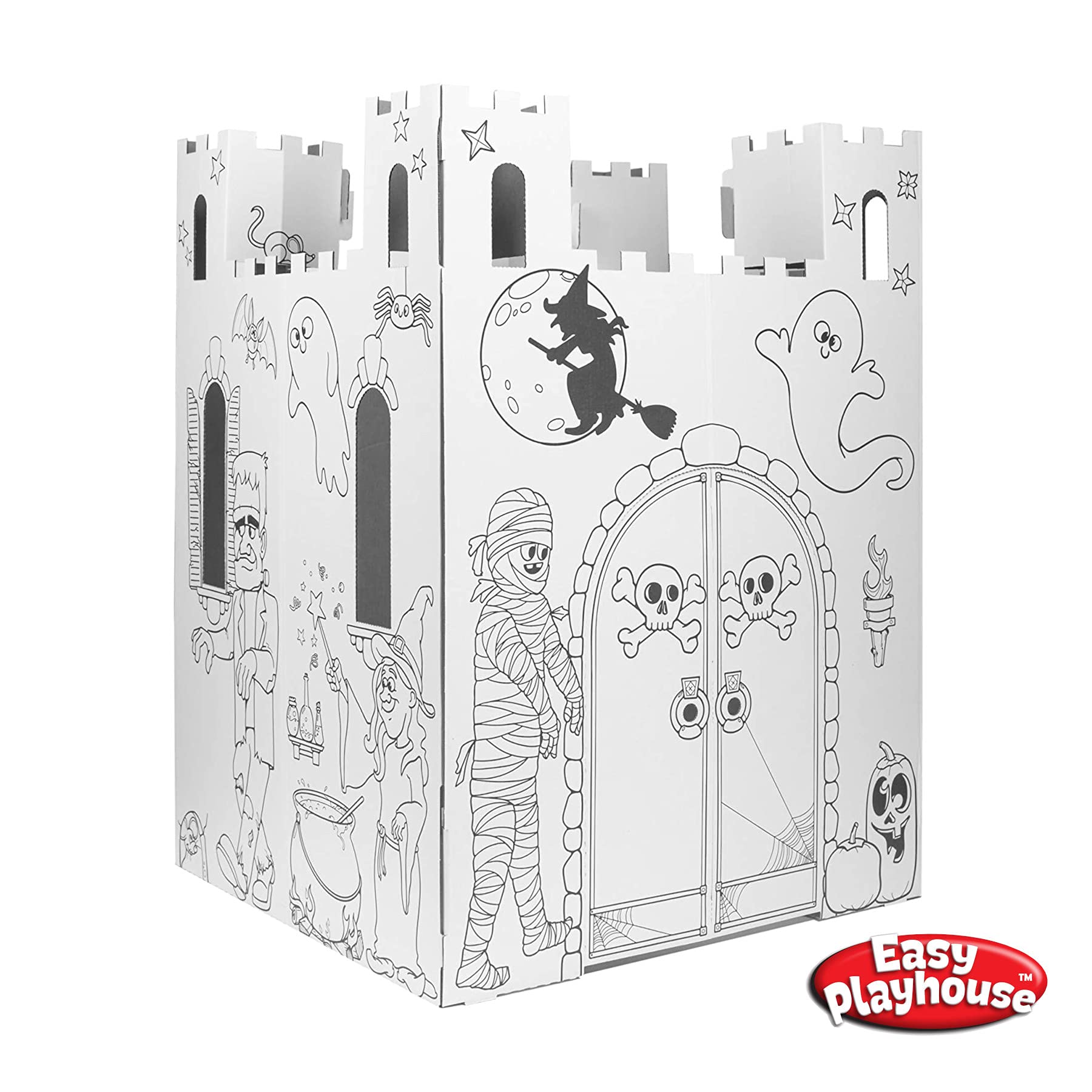 Easy Playhouse Haunted Castle - Kids Art & Craft for Indoor & Outdoor Fun, Color, Draw, Doodle on Halloween Friends– Decorate & Personalize a Cardboard Fort, 32