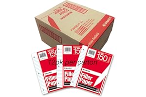 Kaisa loose Leaf Paper Filler Paper 150 Sheets 8"x10.5",Wide Ruled, 3-Hole Punched for 3-Ring Binders, Carton of 12pack