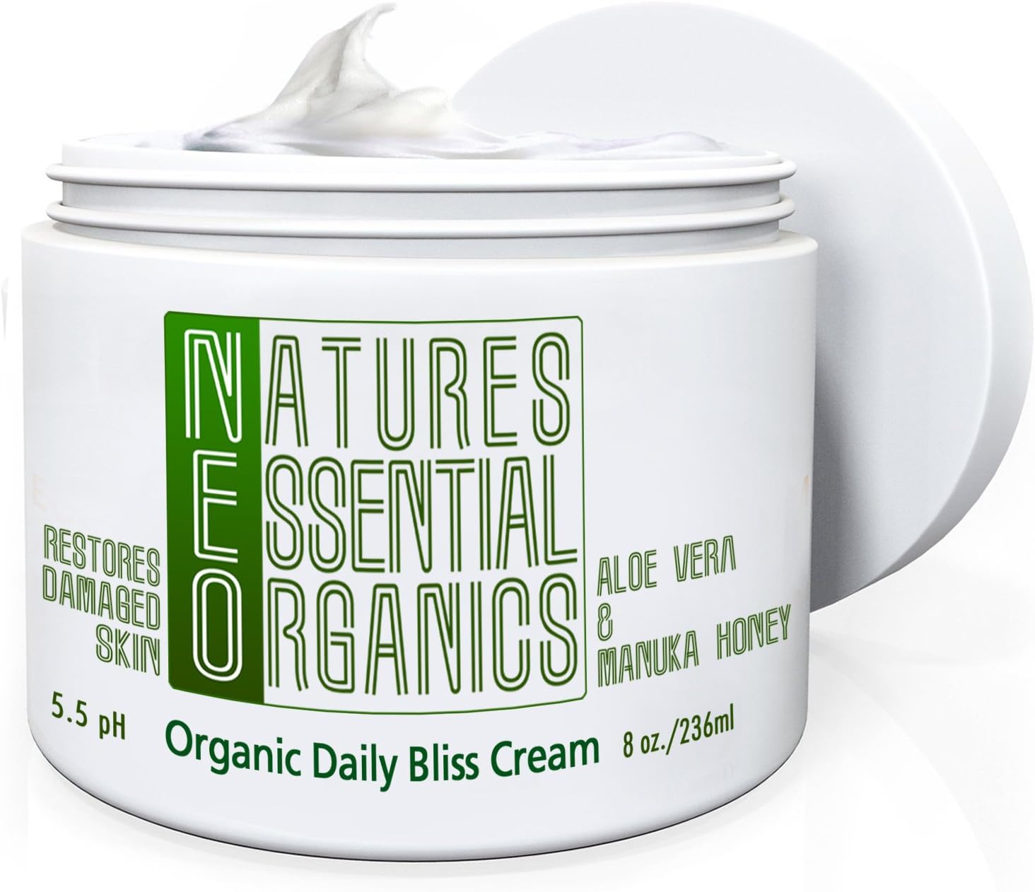 Organic Aloe Vera Cream. Natural Moisturizer for Dry and Sensitive Skin. Non-Greasy, Hypo-Allergenic. Fast Absorbing With Manuka Honey. Hydrate and Repair Your Skin Today! 8 oz