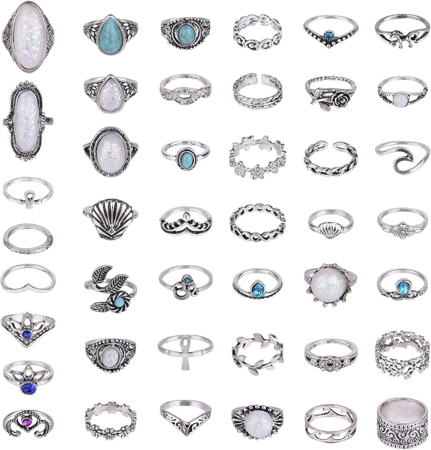 TUPARKA 46 Pcs Vintage Punk Rings Set Boho Joint Knuckle Ring Stackable Finger Rings Retro Jewellery Gift for Girls Women