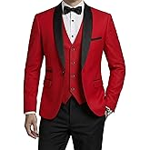 MrSure Men’s 3 Piece Slim Fit Suit, One Button Shawl Lapel Tuxedo, Premium Dinner Jacket Vest Pants & Tie Set