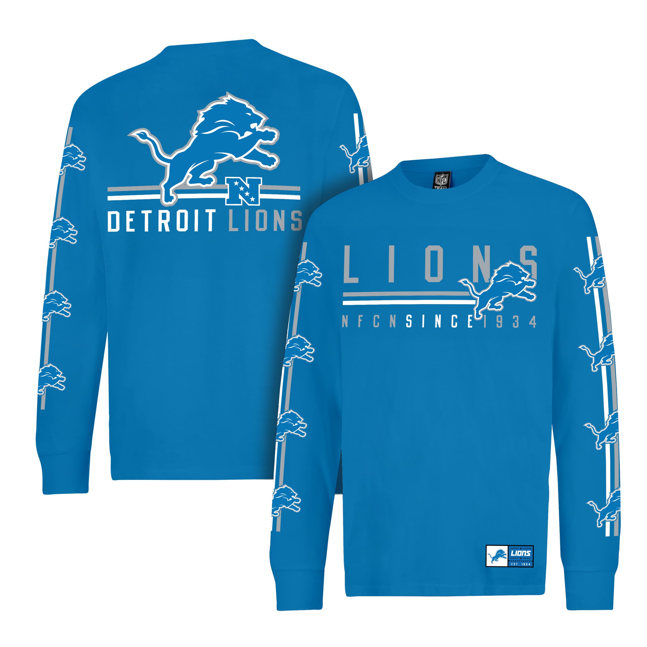 Ultra Game Men's NFL Official Super Soft Supreme Long Sleeve T-Shirt, Detroit Lions, Heather Gray, X-Large Image