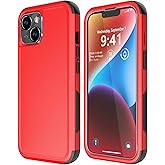 Diverbox for iPhone 14 Case [Shockproof] [Dropproof] [Tempered Glass Screen + Camera Lens Protector],Heavy Duty Protection Phone Case Cover for Apple iPhone 14 (Red-3in1)