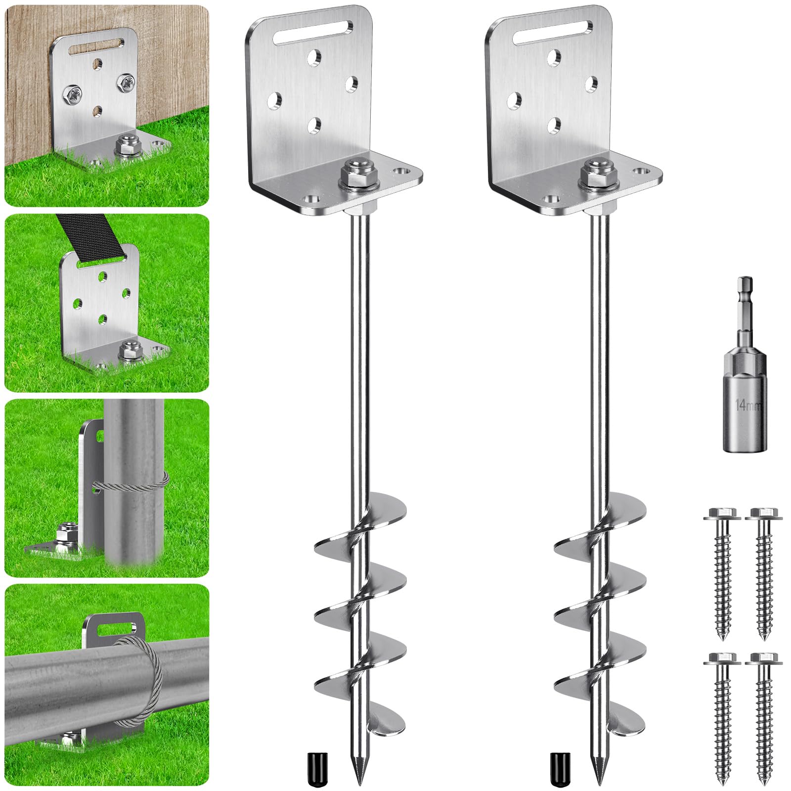 BeneLabel Zeltheringe Erdanker Bodenanker, 67cm Schwerlast Trampolin Schraubheringe Erdnägel 5cm Spirale 2er Windsturm Klettergerüst Spike für Schaukel/Camping/Schuppen/Hund/Carport mit Fester Platte
