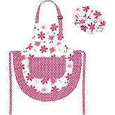 XLSXEXCL Kids Apron and Chef Hat Set, Cute Pink Flower Apron with 2 Pockets, Adjustable Kids Aprons for Cooking, Baking, Painting, 3-6 Years