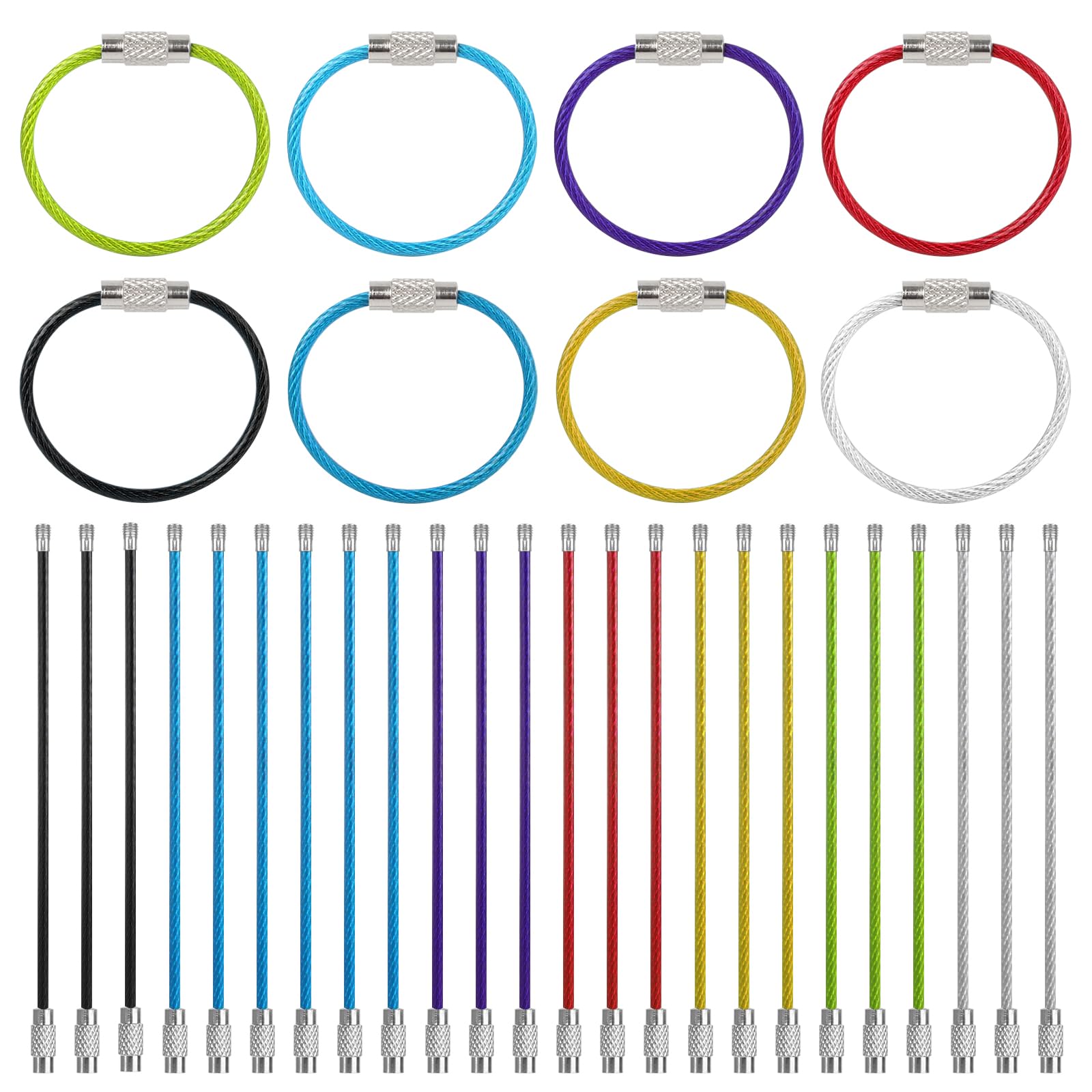 40 Pieces Wire Keychain, Stainless Steel Key Cable Loops 10cm Colorful Wire Keychain Cable Metal Wire Keyring for Hanging Luggage Tags Keychain Flashlight (8 Colors)