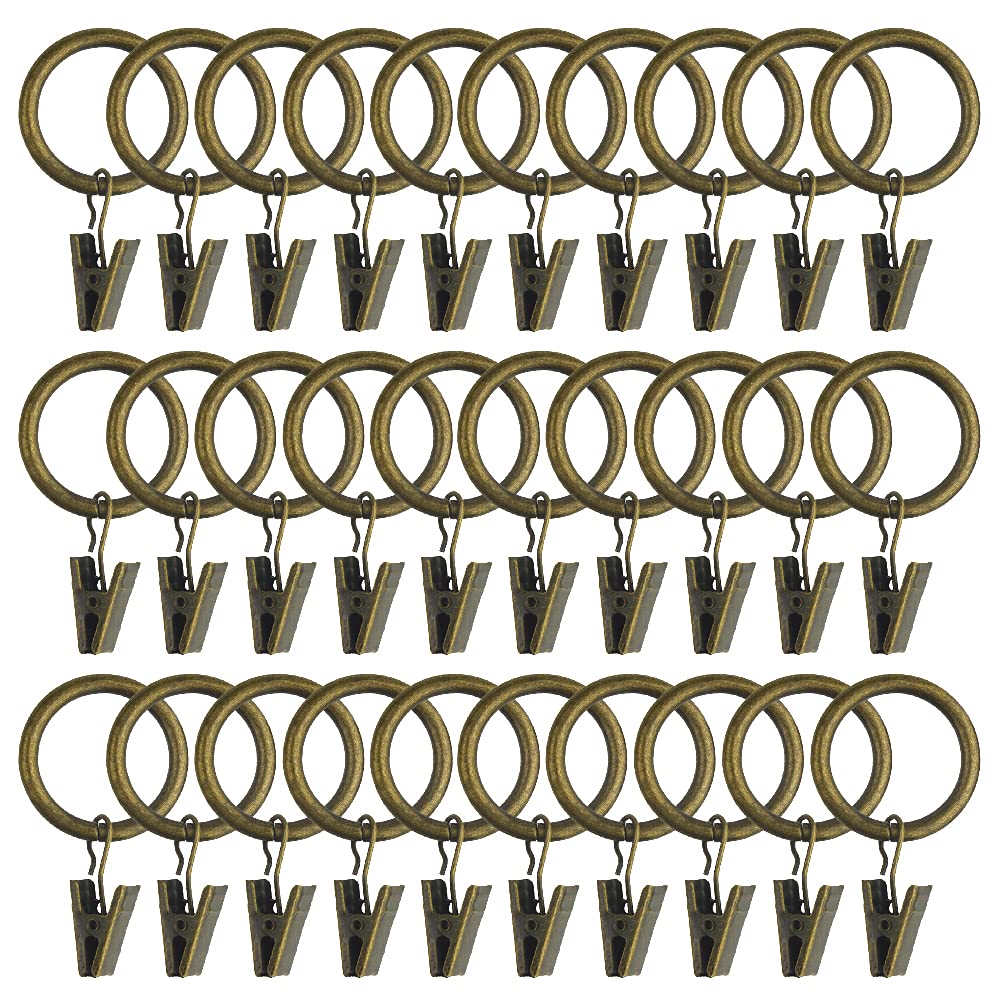 WMYCONGCONG 40 PCS 25mm Curtain Rings with Clips Decorative Window Drapery Ring with Eyelet 1" Inner Diameter Rustproof Vintage Metal Curtain Hooks for Decor Drapes, Bows, Caps, Antique Bronze