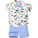 DOMOABEI Toddler Baby Boy Clothes Summer Shorts Sets Short Sleeve Dinosaurs Shirt Top + Shorts Set Outfits Set 12 Months-4T